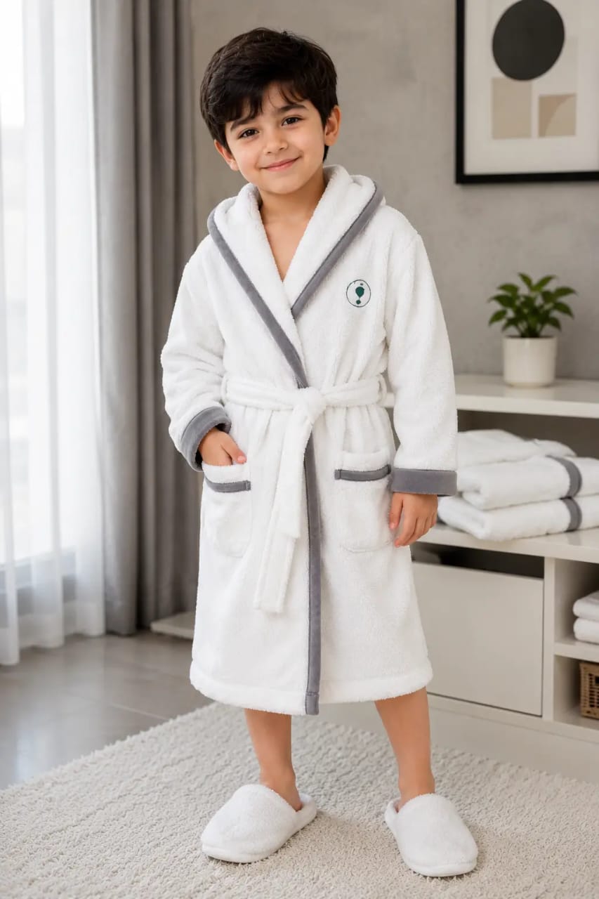 Pink kids bath robe folded